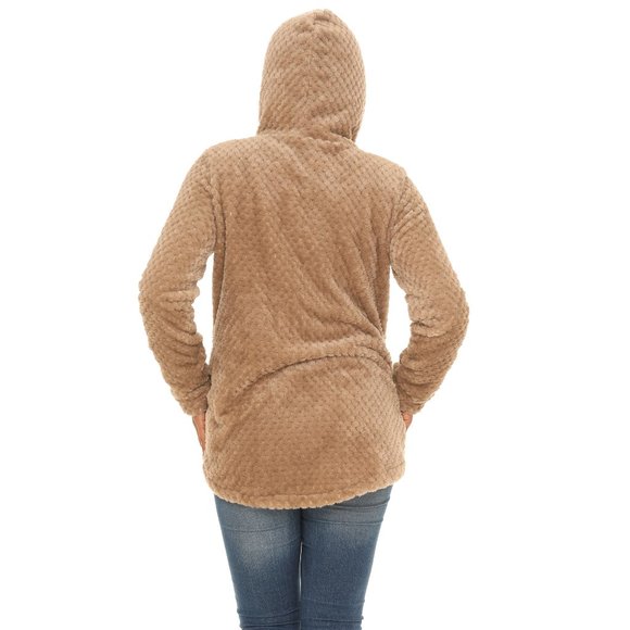 Textured Plush Button-Up Hoodie With Pocket - Picture 5 of 5